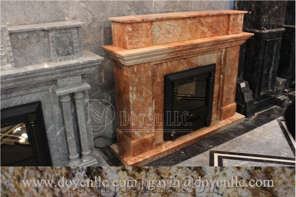 Rosa Tea Marble Handmade Caved Fireplace European & North American Styles