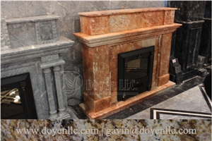 Rosa Tea Marble Handmade Caved Fireplace European & North American Styles Rosa Tea Marble Handmade Caved Fireplace European & North American Styles