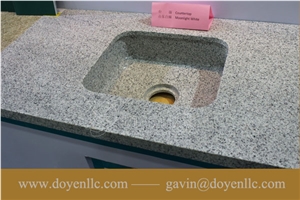 Solar White, Navajo White Granite Bathroom Vanity Top Wt Rectangular Vessel Sink Pre-Attached