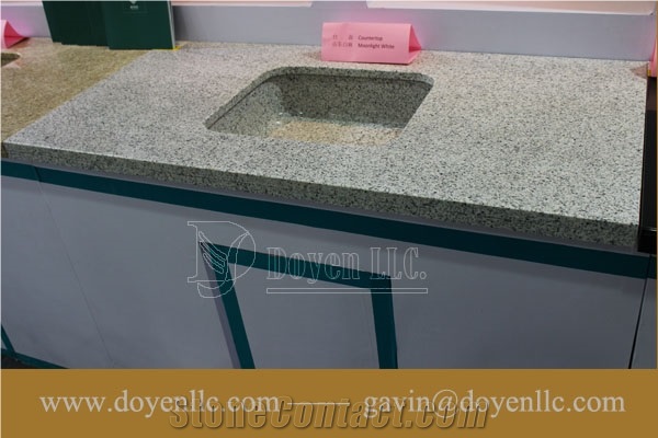 Solar White, Navajo White Granite Bathroom Vanity Top Wt Rectangular Vessel Sink Pre-Attached