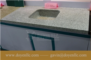 Solar White, Navajo White Granite Bathroom Vanity Top Wt Rectangular Vessel Sink Pre-Attached