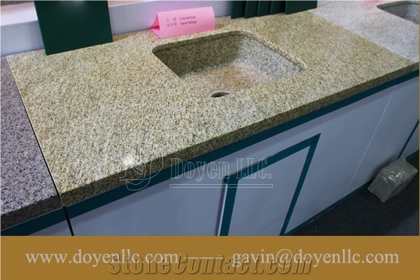 Solar White, Navajo White Granite Bathroom Vanity Top Wt Rectangular Vessel Sink Pre-Attached