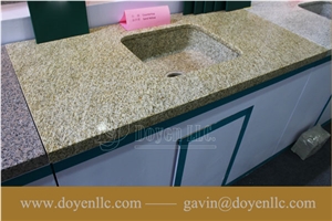 Solar White, Navajo White Granite Bathroom Vanity Top Wt Rectangular Vessel Sink Pre-Attached