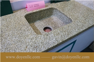 Solar White, Navajo White Granite Bathroom Vanity Top Wt Rectangular Vessel Sink Pre-Attached