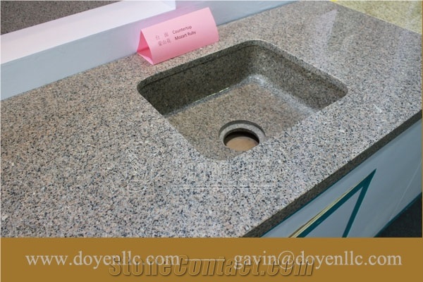 Solar White, Navajo White Granite Bathroom Vanity Top Wt Rectangular Vessel Sink Pre-Attached