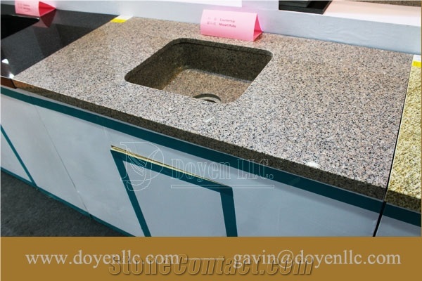 Solar White, Navajo White Granite Bathroom Vanity Top Wt Rectangular Vessel Sink Pre-Attached