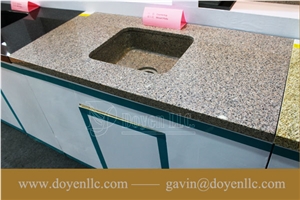 Solar White, Navajo White Granite Bathroom Vanity Top Wt Rectangular Vessel Sink Pre-Attached