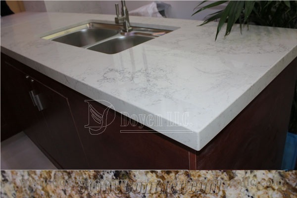 Symphony White Quartzite Kitchen Customized Countertops & Worktops with Nature Stone Sink
