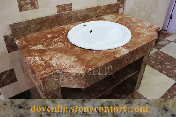 Tea Rose Marble Bathroom Vanity Tops Wt White Top Mount Ceramic Sink Pre-Attached & Good Packaging