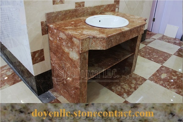 Tea Rose Marble Bathroom Vanity Tops Wt White Top Mount Ceramic Sink Pre-Attached & Good Packaging