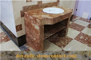 Tea Rose Marble Bathroom Vanity Tops Wt White Top Mount Ceramic Sink Pre-Attached & Good Packaging