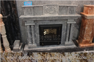 Turkey Grey Marble Handmade Caved Fireplace European & North American Styles