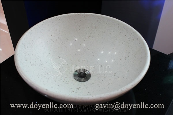 White Quartz Bathroom Round Vanity Vessel Sink, White Quartz Sinks