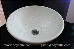 White Quartz Bathroom Round Vanity Vessel Sink, White Quartz Sinks