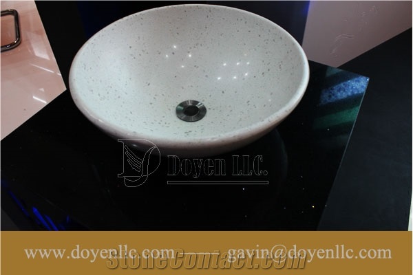 White Quartz Bathroom Round Vanity Vessel Sink, White Quartz Sinks