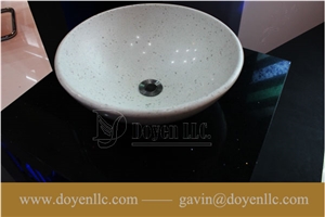 White Quartz Bathroom Round Vanity Vessel Sink, White Quartz Sinks