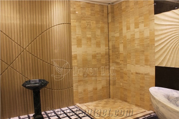 Yellow Sandstone Bathroom Shower Tubs & Walling Designs with Tiles & Shower Tray