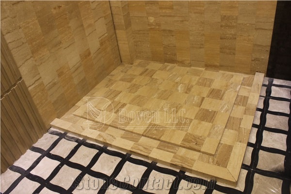 Yellow Sandstone Bathroom Shower Tubs & Walling Designs with Tiles & Shower Tray