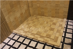Yellow Sandstone Bathroom Shower Tubs & Walling Designs with Tiles & Shower Tray