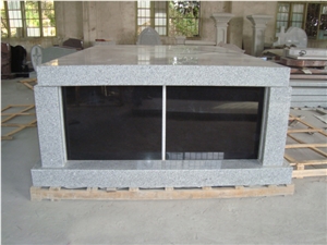 2 Crypt Mausoleum, G603 with Black Shutter Grey Granite Mausoleum & Columbarium