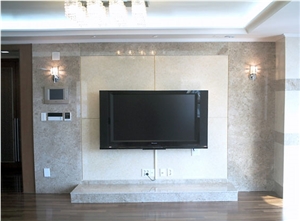 Beige Marble Tv Wall Design, Beige Marble Home Decor
