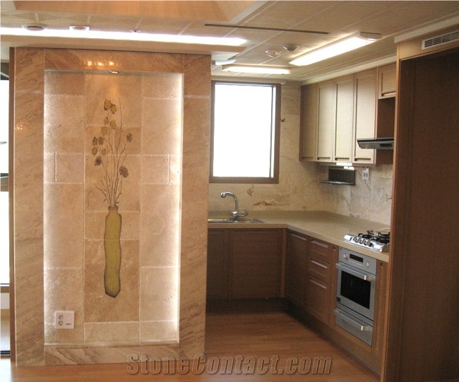 Breccia Sarda Limestone Kitchen Design, Beige Limestone Kitchen Design