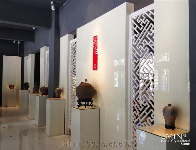 Beige Nano Crystallized Glass Stone Slabs & Tiles Commerical Residential Design Wear Resistance Customized Style