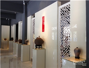 Beige Nano Crystallized Glass Stone Slabs & Tiles Commerical Residential Design Wear Resistance Customized Style