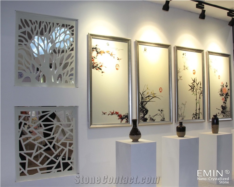 Beige Nano Crystallized Glass Stone Slabs & Tiles Commerical Residential Design Wear Resistance Customized Style