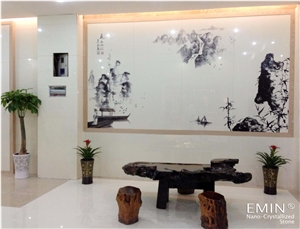 Laser Engraving Nano Crystallized Glass Stone Colored Sculpture Art Work Background Wall Home Decoration