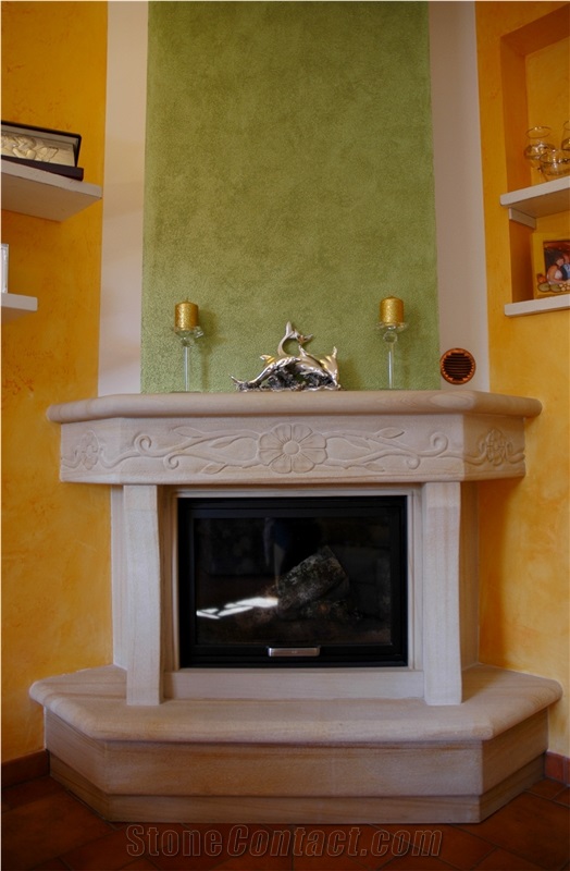 Pietra Dorata Sandstone Hand-Carved Fireplace