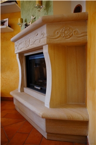 Pietra Dorata Sandstone Hand-Carved Fireplace