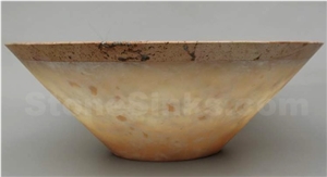 Orange Onyx Acid Finish with Peach Travertine Vessel Sink