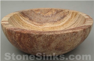 Round Vessel Red Travertine Sink (Rojo Rayado Travertine)