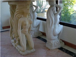 Sandstone Carved Table Base, Kafe Kitrino Beige Sandstone Tables