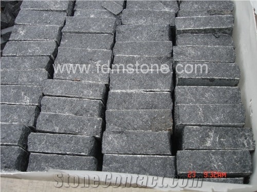 China Black Pacific Granite Loose Cobblestone,Split Surface Garden Paver&Cubestone