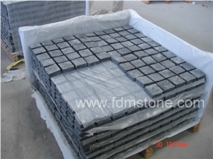 Exterior Mesh Dark Grey Granite Pavers,G654 Granite Meshed Cobble Stone，Garden Patio Pavements