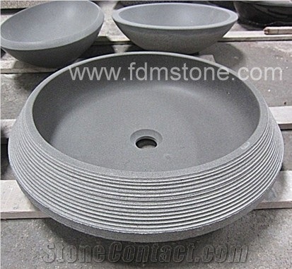 Honed Basalt Sink with Round Design,G684 Black Basalt Kitchen Sinks,Kitchen Sinks,Bathroom Sinks,Vessel Sinks,Wash Basins