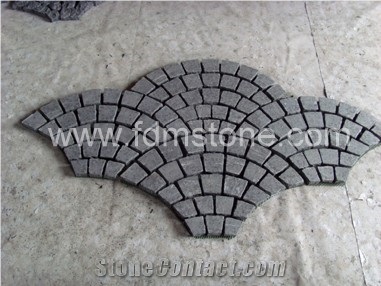 Landscping Fan Tumbled Stone Basalt Paver, Black Grey Stone Basalt Pavers,Paving Sets,Exterior Basalt Pattern,Walkwat Pavers