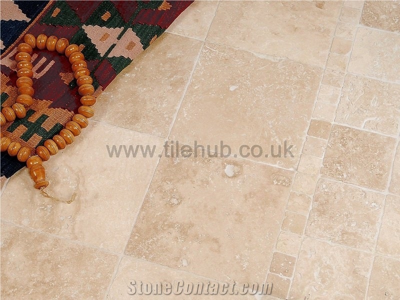 Lydia Antique Travertine Tumbled Opus Pattern Floor Tiles