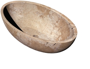 Solid Oval Bath Tub in Rustic Travertine, Travertino Classico Romano Laisa Beige Travertine Bath Tubs