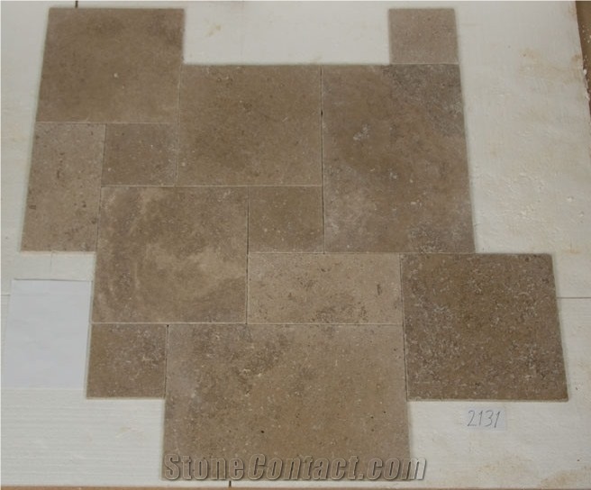 Kutahya Noce Travertine Tile Tumbled Pattern, Turkey Brown Travertine