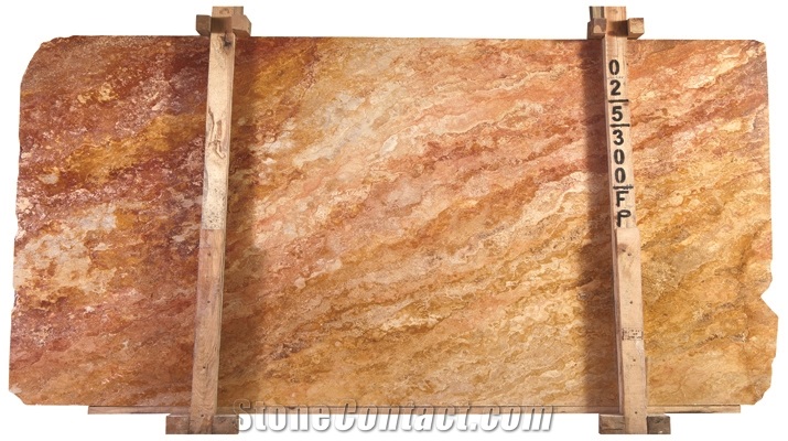 Peach Blend Kutahya Red Travertine Slabs, Turkey Red Travertine