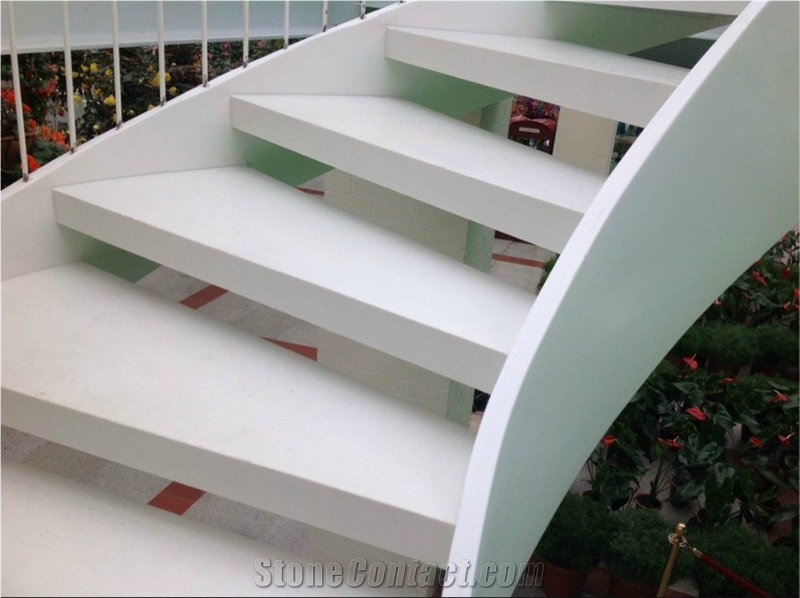 Modern Commercial Staircase, Acrylic Solid Surface Steps