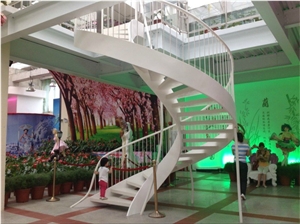 Modern Commercial Staircase, Acrylic Solid Surface Steps