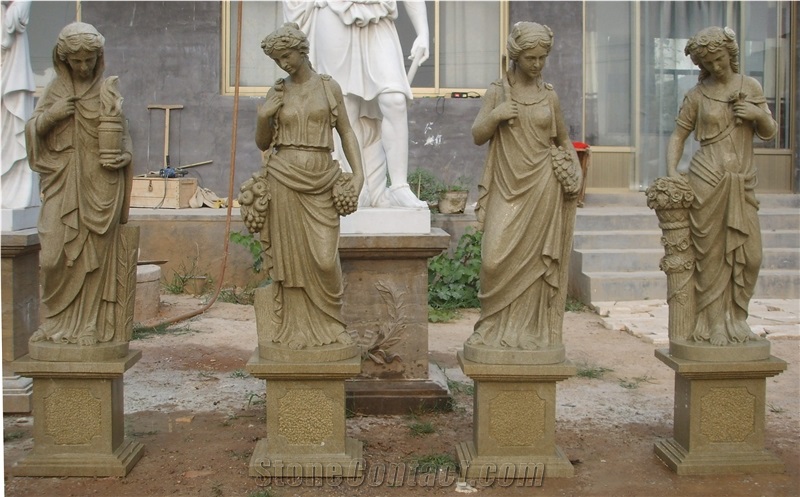 Four God Of Season, Henan Yellow Marble Sculpture & Statue