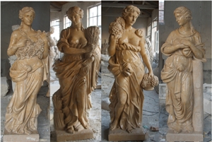 Four God Of Season, Henan Yellow Marble Sculpture & Statue