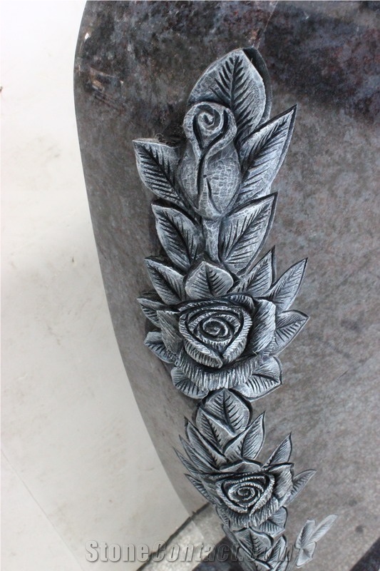 Germany Grabstein with Rose Carving, Factory Owner, Bahama Blue Granite Monument & Tombstone