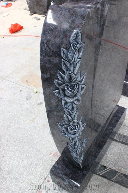 Germany Style Classical Rose Carving Headstone, Bahama Blue Blue Stone Monument & Tombstone