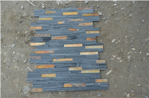 Dark Grey and Yellow Slate Stacked Stone Wall Panels